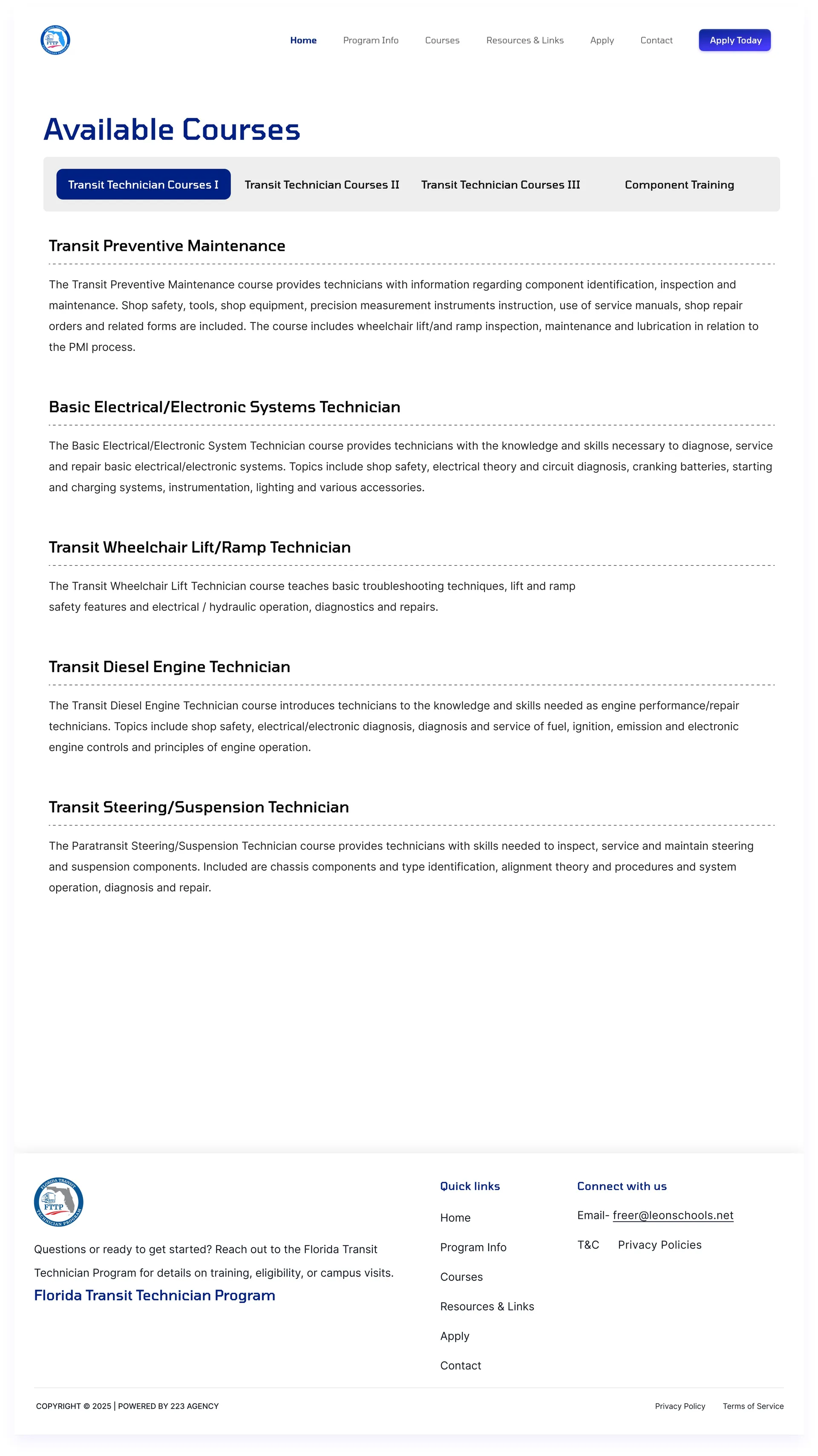 Florida Transit Technician Program — Website Design — 03